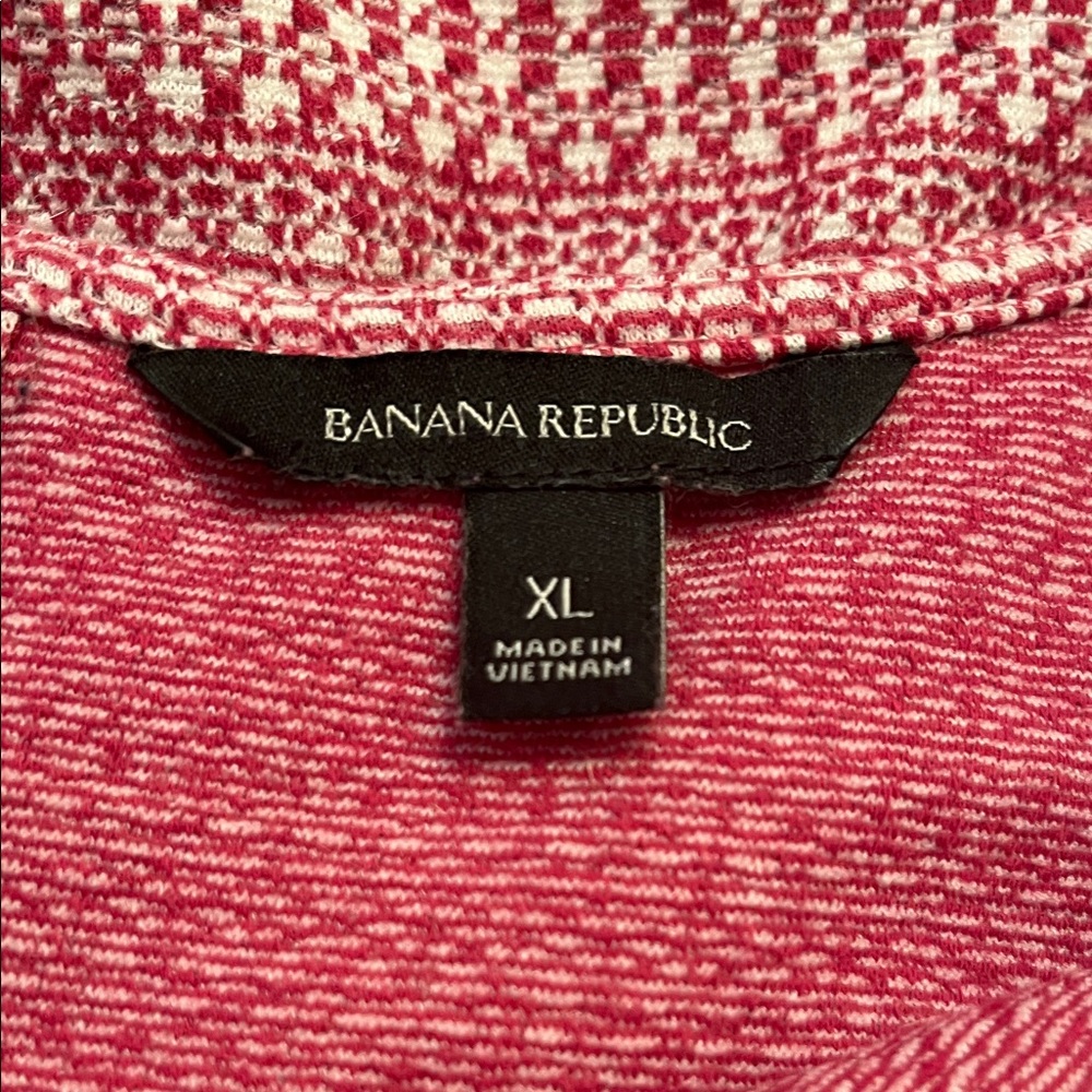 Banana Republic Textured Crewneck Tank Top Red Geometric Button Down Back Sz XL - Picture 2 of 4